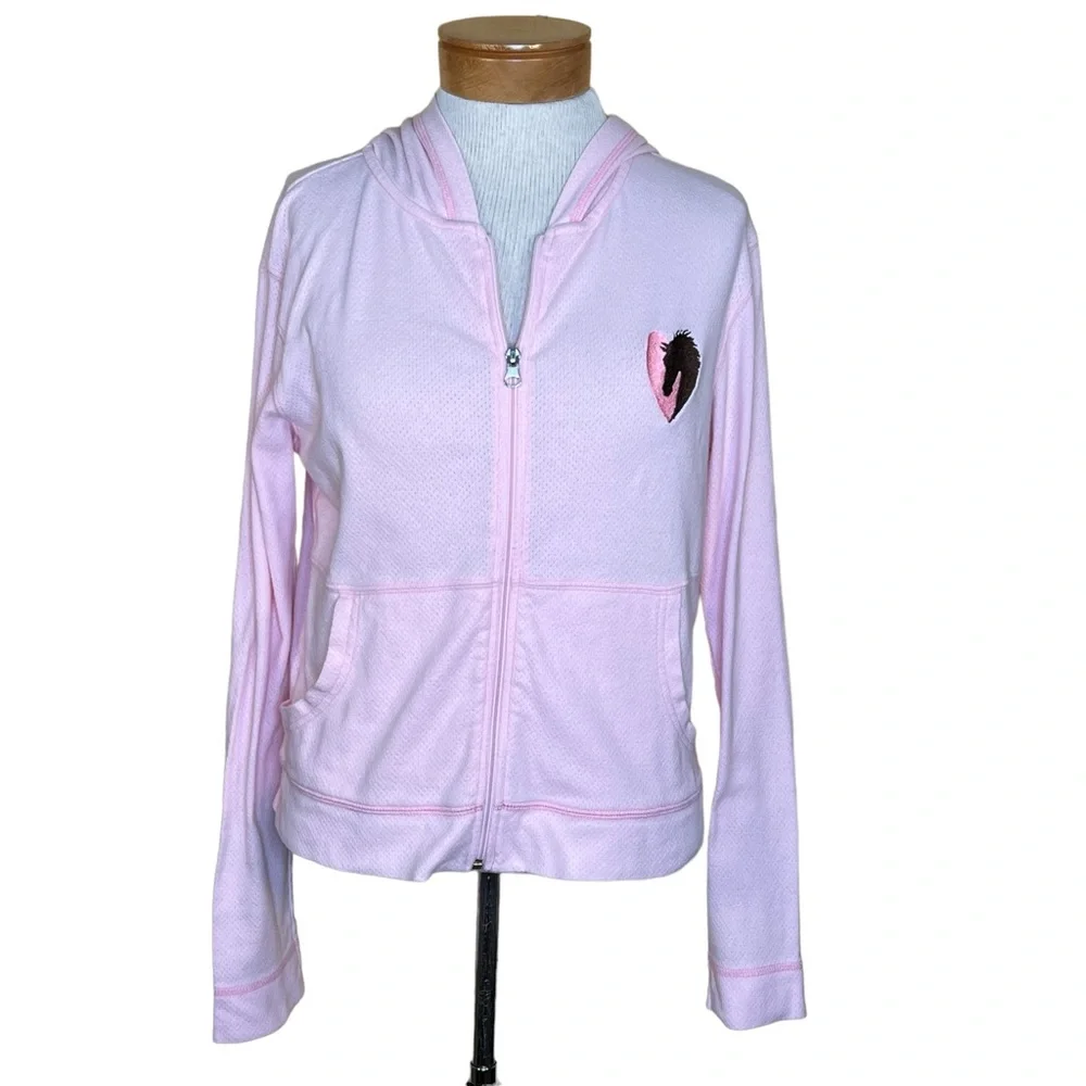 Body Chemistre Light Pink Cotton Hoodie W/Horse Head & Heart Embroidered Logo S